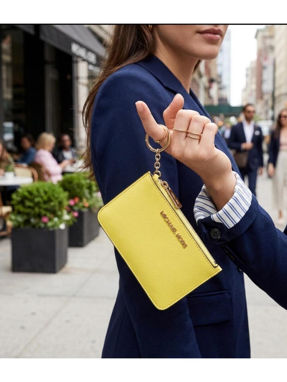 Michael Kors Women's Yellow Saffiano Leather Zip Card Case Wristlet